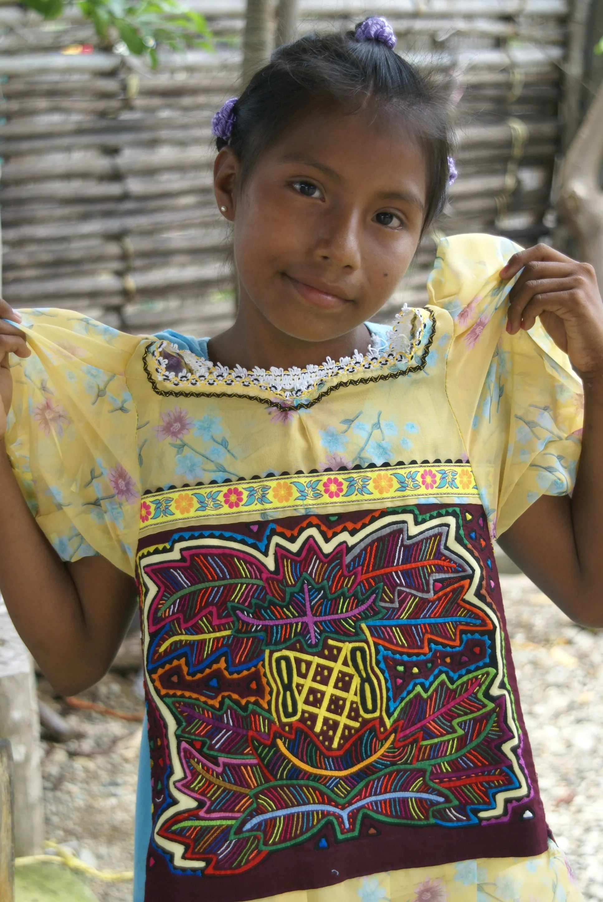 1970's Kuna Indian Mola Blouse Panel from San Blas Islands, Panama. Hand stitched Folk Art Applique: Colorful Geometric Cats in Hats Motif 16.5”x 12.25” (4A)