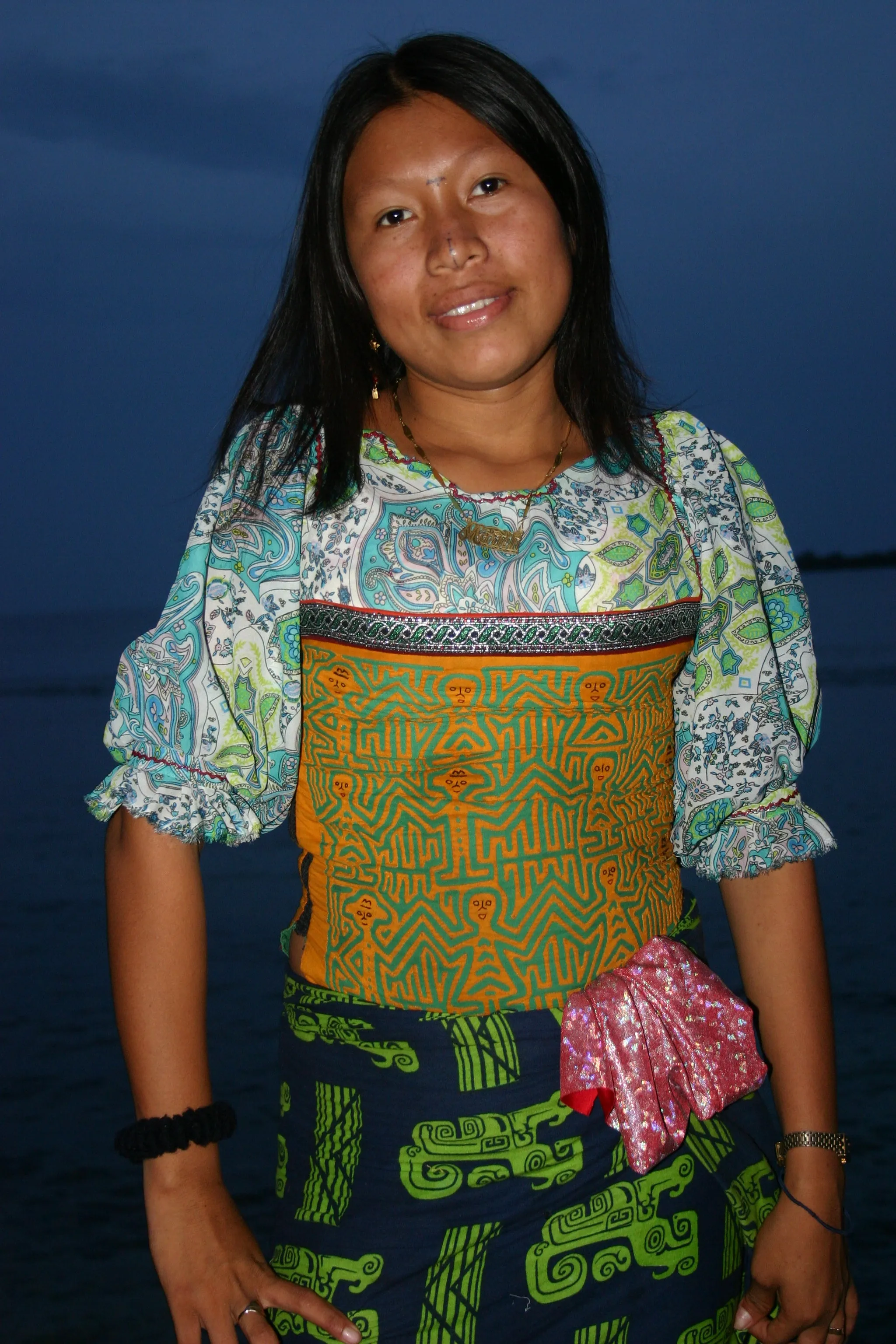 1970's Kuna Indian Mola Blouse Panel from San Blas Islands, Panama. Hand stitched Folk Art Applique: Colorful Geometric Cats in Hats Motif 16.5”x 12.25” (4A)