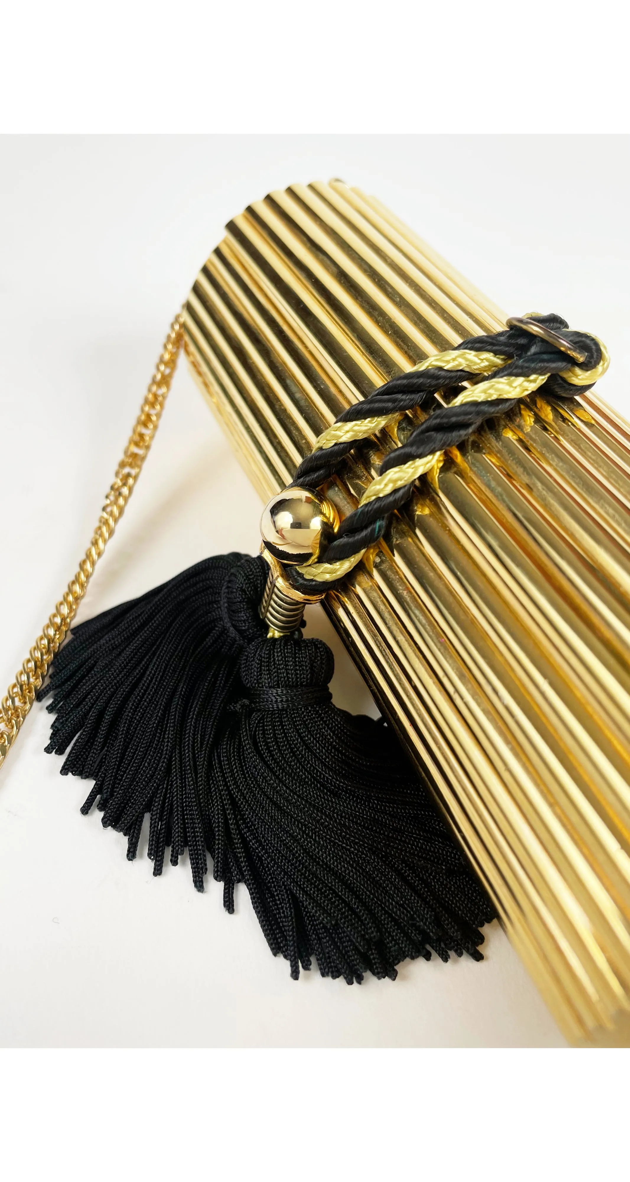 1980s Gold Metal Tassel Minaudière Evening Bag