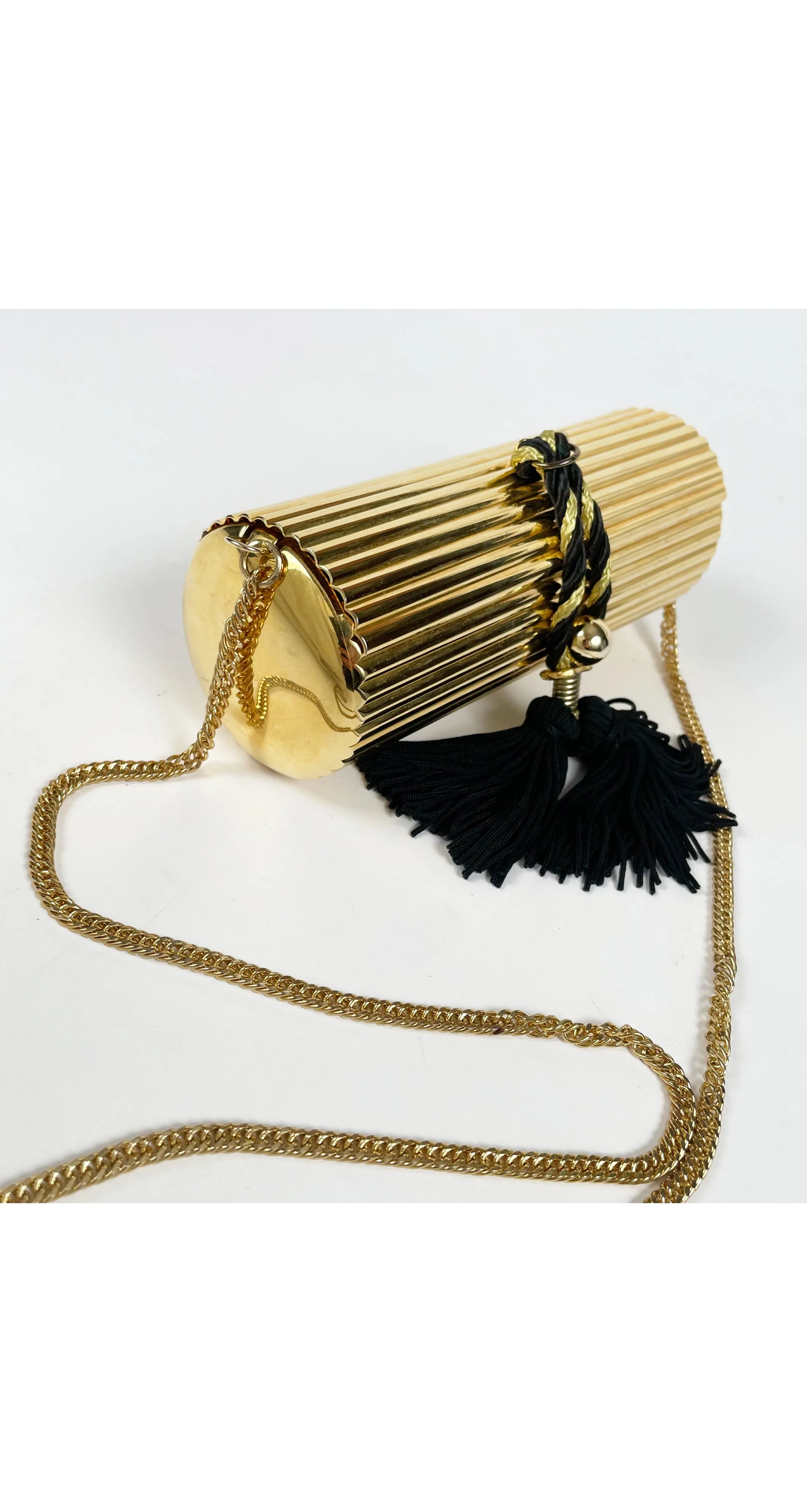 1980s Gold Metal Tassel Minaudière Evening Bag
