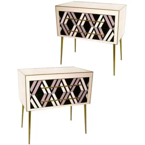 1990 Italian Graphic Pair of Geometric Black White Rose Gray Chests/ Side Tables