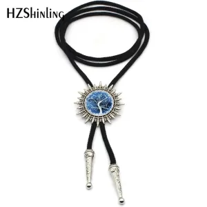 2017 New Colorful Trees Cowboy Bolo Tie Vintage Tree of Life Neck Tie Slide Glass Photo Jewelry Shirt Accessory for Men Women