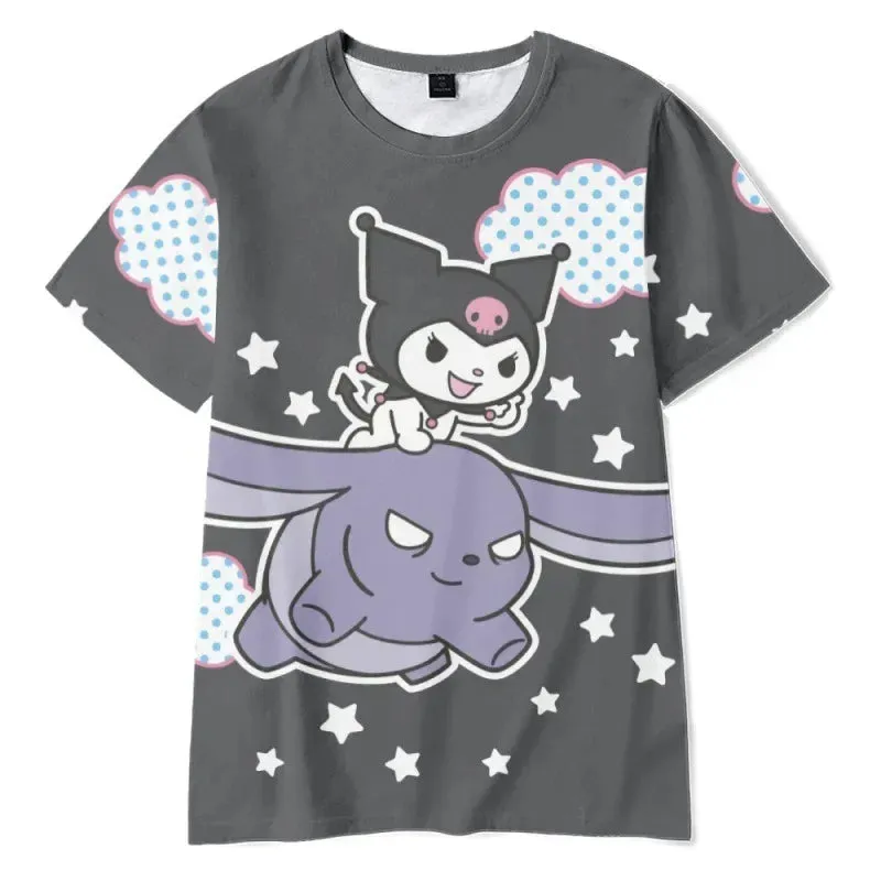 2023 Anime Cartoon Summer Kuromi T-Shirt My Melody Hello Kitty 3D Print Cartoons Clothes Kid Girl Boy Fashion T Shirt Casual Top