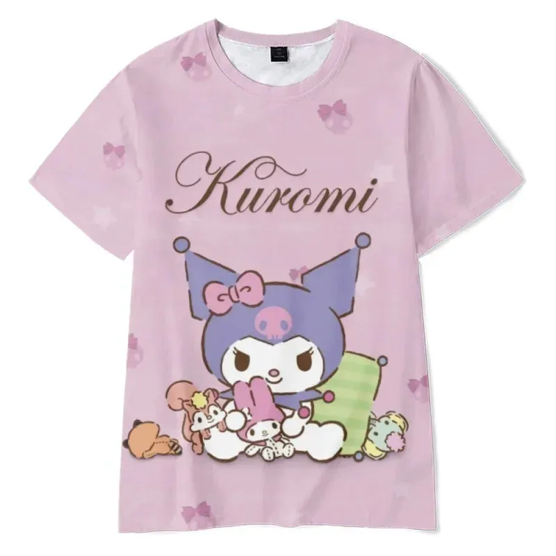 2023 Anime Cartoon Summer Kuromi T-Shirt My Melody Hello Kitty 3D Print Cartoons Clothes Kid Girl Boy Fashion T Shirt Casual Top
