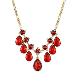 2028 Jewelry Square And Teardrop Red Crystal Bib Drop Necklace 16"   3" Extender