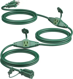 25Ft Halloween Outdoor Extension Cord, Evenly Spaced 3 Outlets Plugs with Safety Cover, 16/3 SJTW Weatherproof Wire for Outdoor Lights, UL Listed
