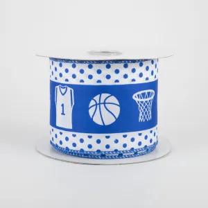 2.5" Basketball Gear Ribbon: White & Royal Blue (10 Yards)
