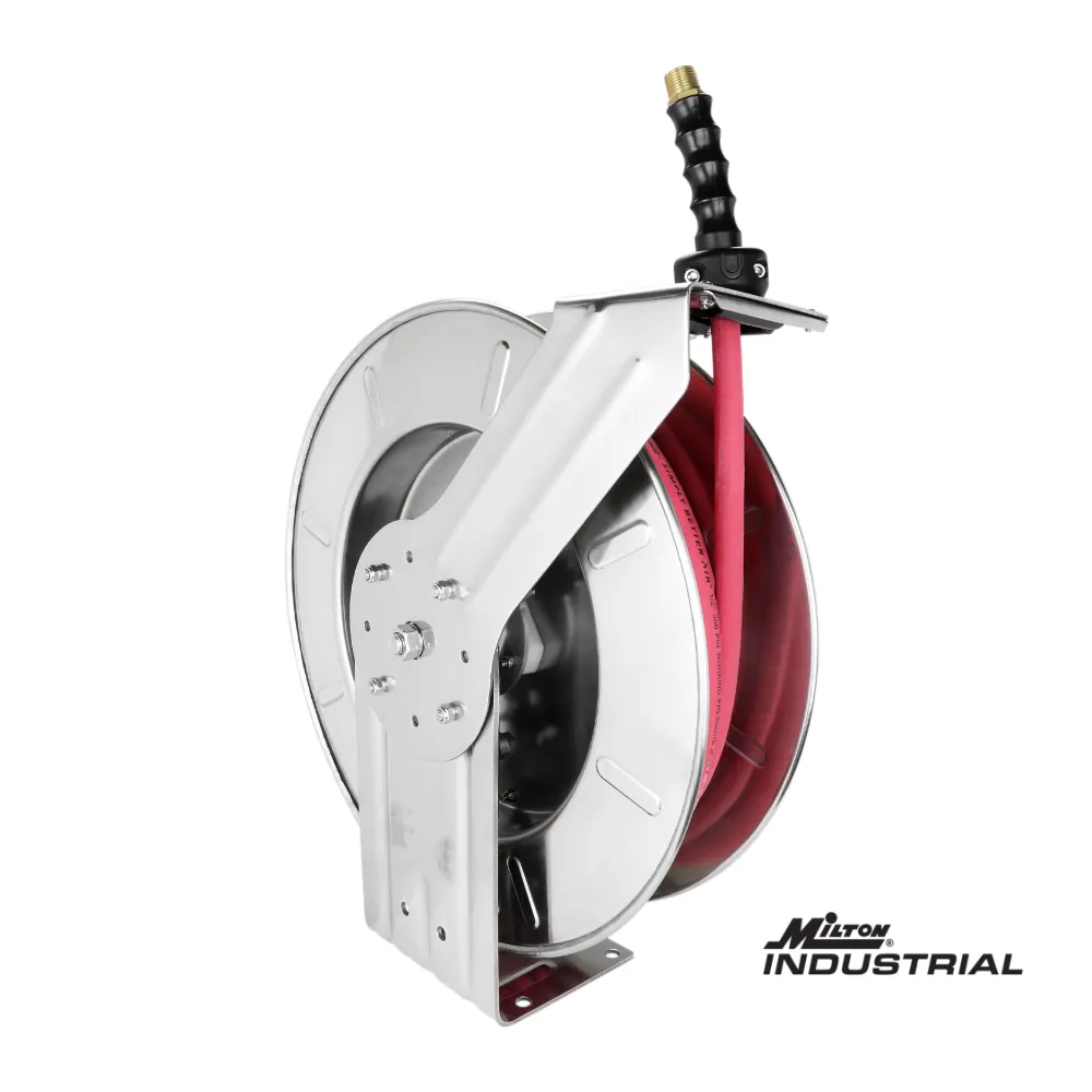 2753-5012SS - Milton® Industrial Stainless Steel Hose Reel Retractable, 1/2" ID x 50' Ultra-Lightweight Rubber Hose w/ 1/2" NPT, 300 PSI