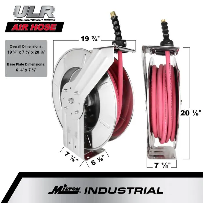 2755-2538SS - Milton® Industrial Stainless Steel Hose Reel Retractable, 3/8" ID x 25' EPDM Hose w/ 3/8" NPT, 300 PSI