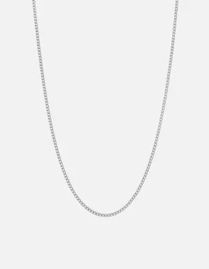 2mm Cuban Chain Necklace, Polished Silver
