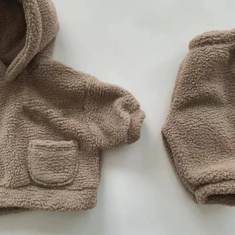 2Pcs Warm Thick Plush Fleece Hooded Sweatshirt and Pants Outfits