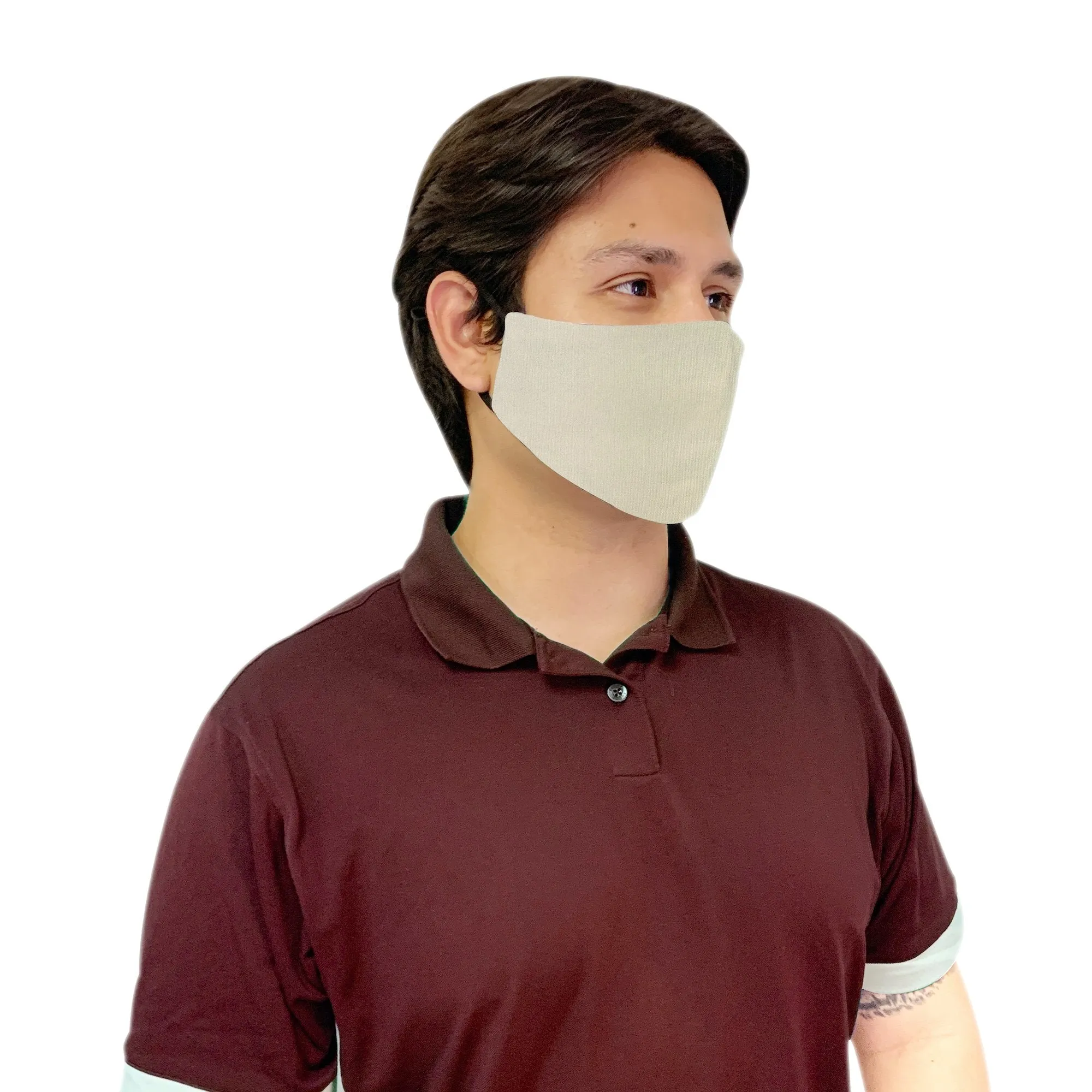 3 Pack Ivory Cotton Face Mask Cloth Masks for Mouth Nose Washable Reusable Double Layer Covering Adjustable Ear