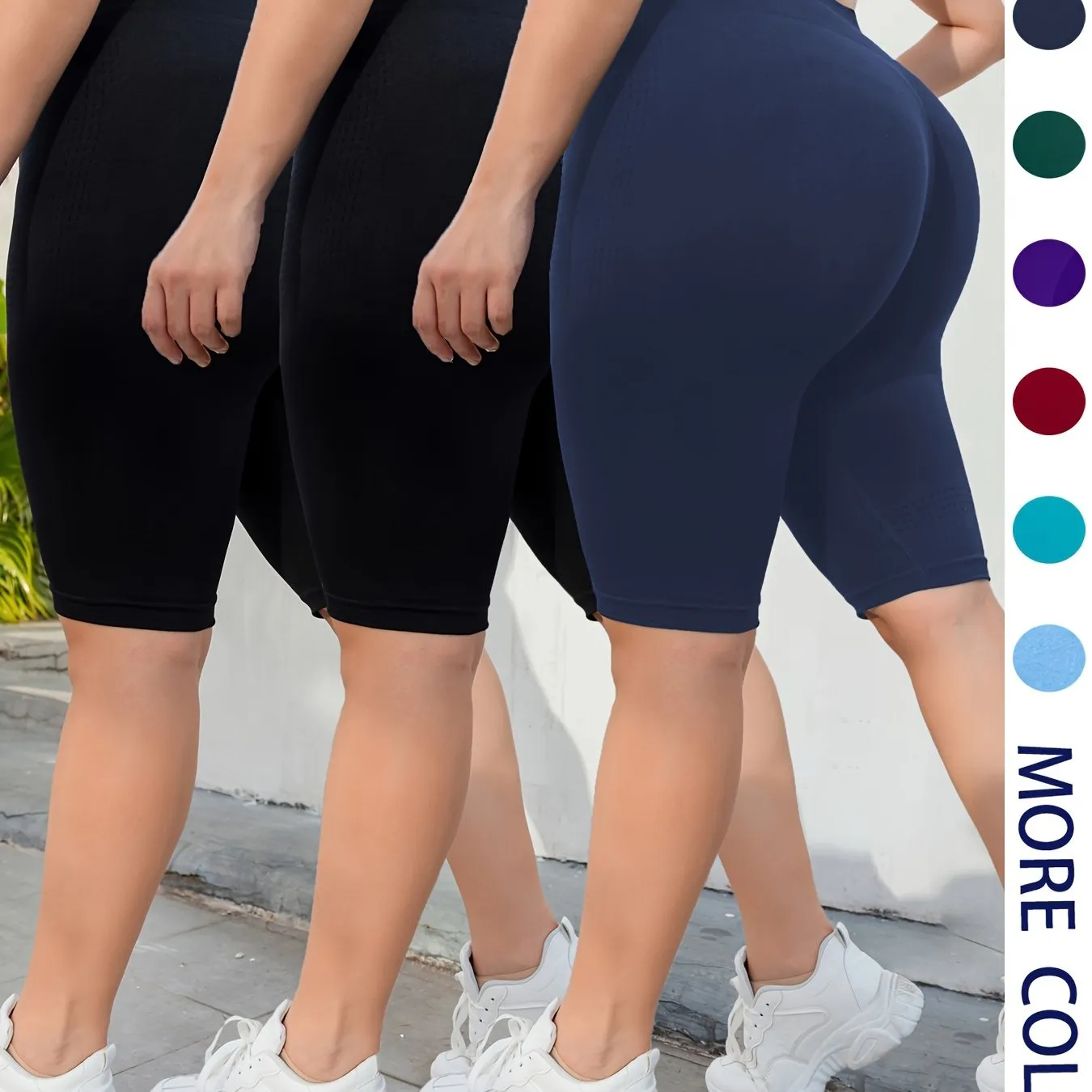 3-Pack Plus Size Yoga Shorts For Women, High Waist Peach Lift, Stretchy, Butt-lifting, High Elasticity, Fitness Activewear, Quick-Dry, Seamless Sport Shorts Set