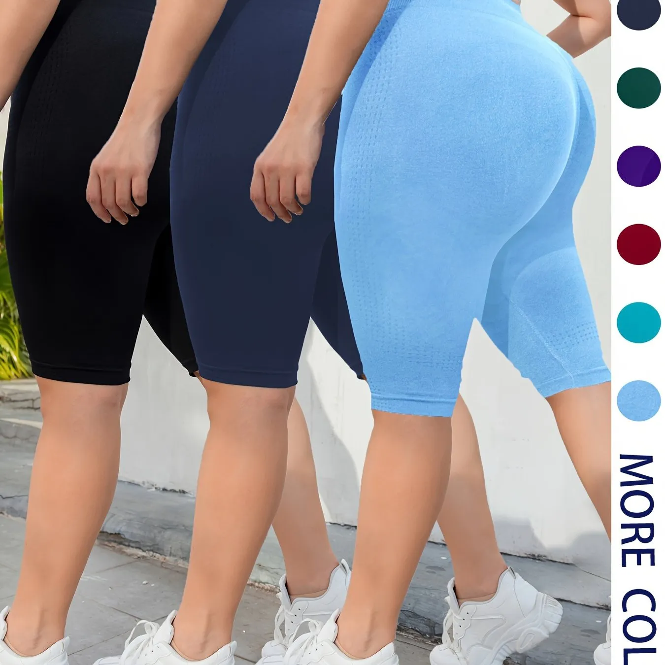 3-Pack Plus Size Yoga Shorts For Women, High Waist Peach Lift, Stretchy, Butt-lifting, High Elasticity, Fitness Activewear, Quick-Dry, Seamless Sport Shorts Set