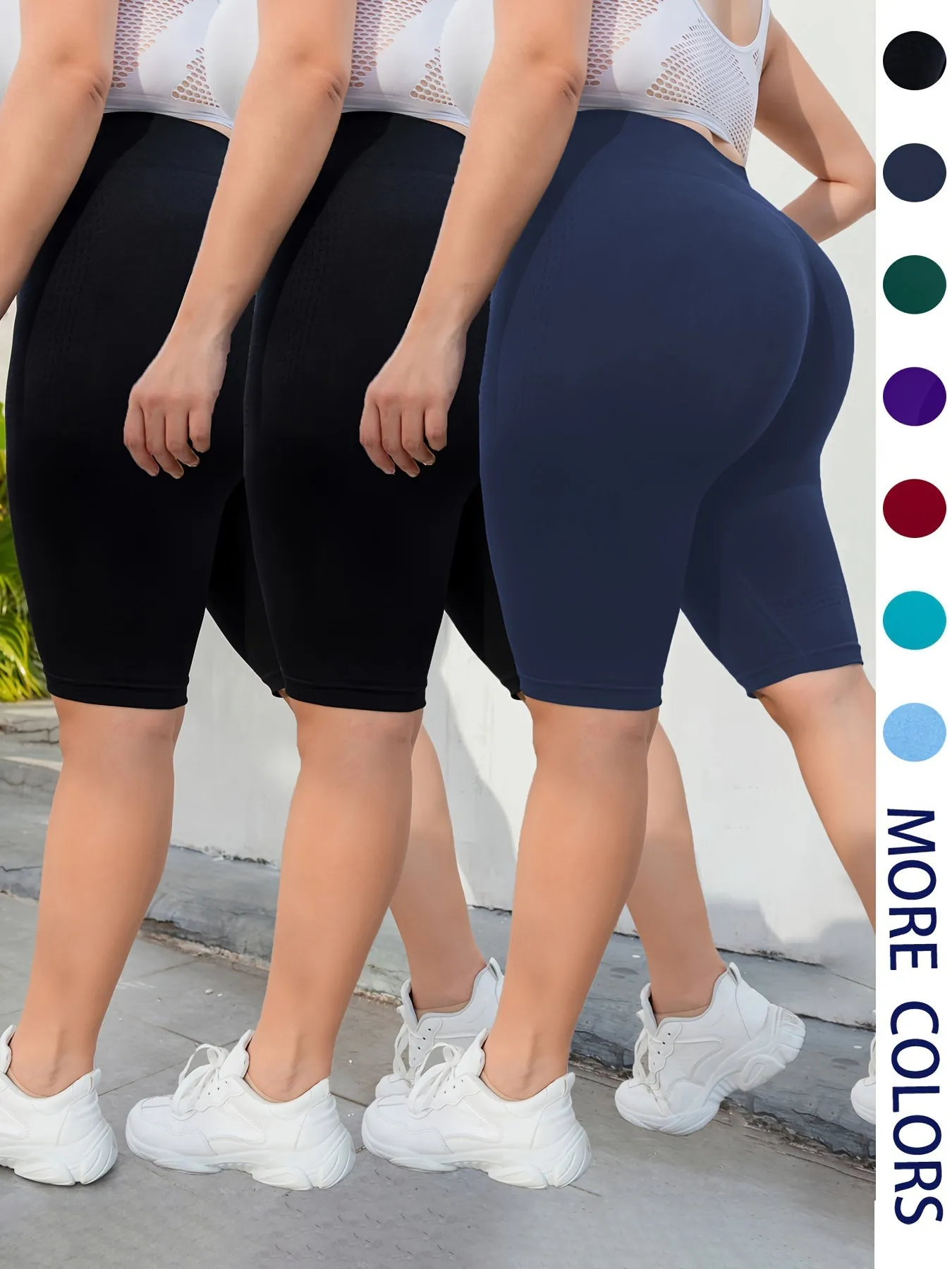 3-Pack Plus Size Yoga Shorts For Women, High Waist Peach Lift, Stretchy, Butt-lifting, High Elasticity, Fitness Activewear, Quick-Dry, Seamless Sport Shorts Set