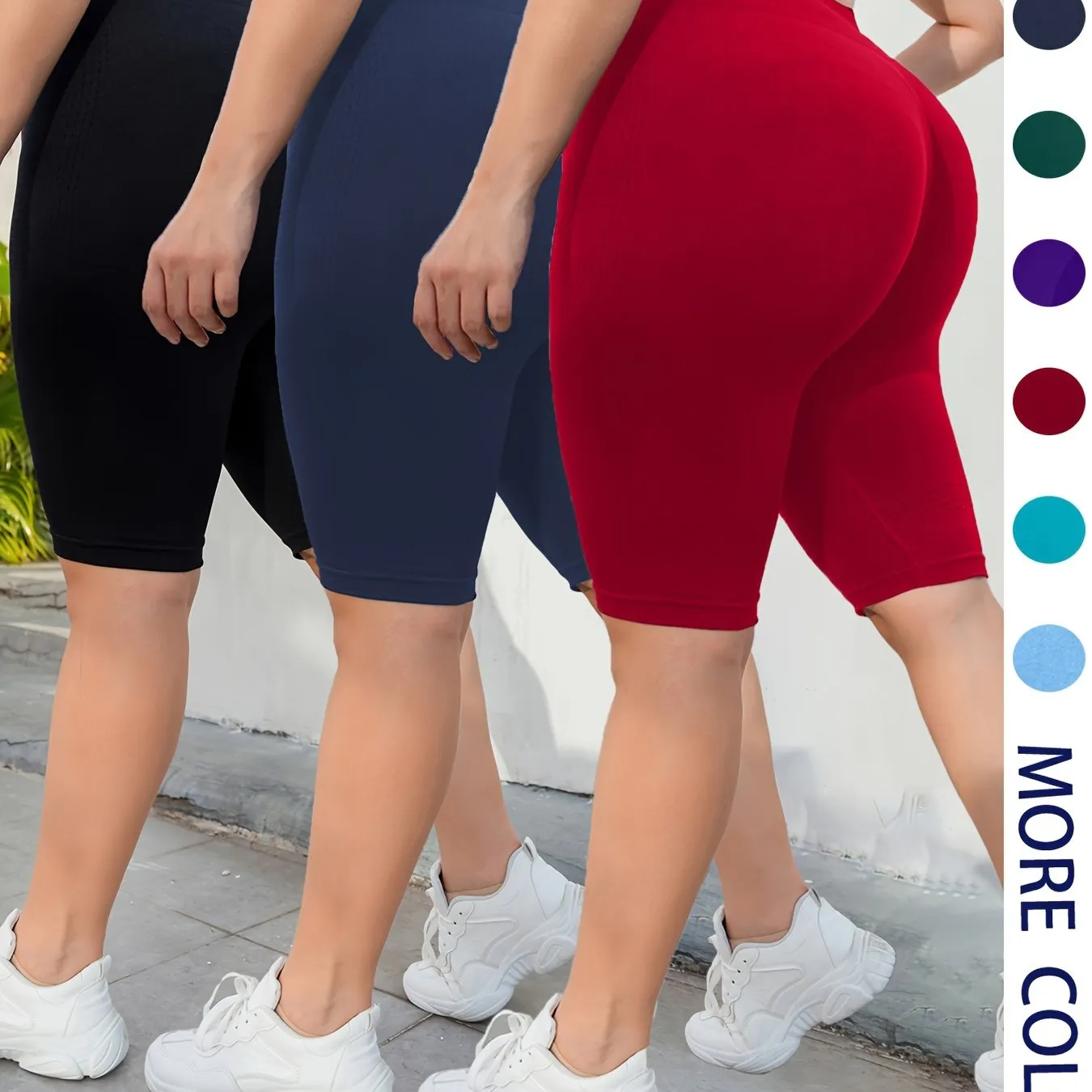 3-Pack Plus Size Yoga Shorts For Women, High Waist Peach Lift, Stretchy, Butt-lifting, High Elasticity, Fitness Activewear, Quick-Dry, Seamless Sport Shorts Set