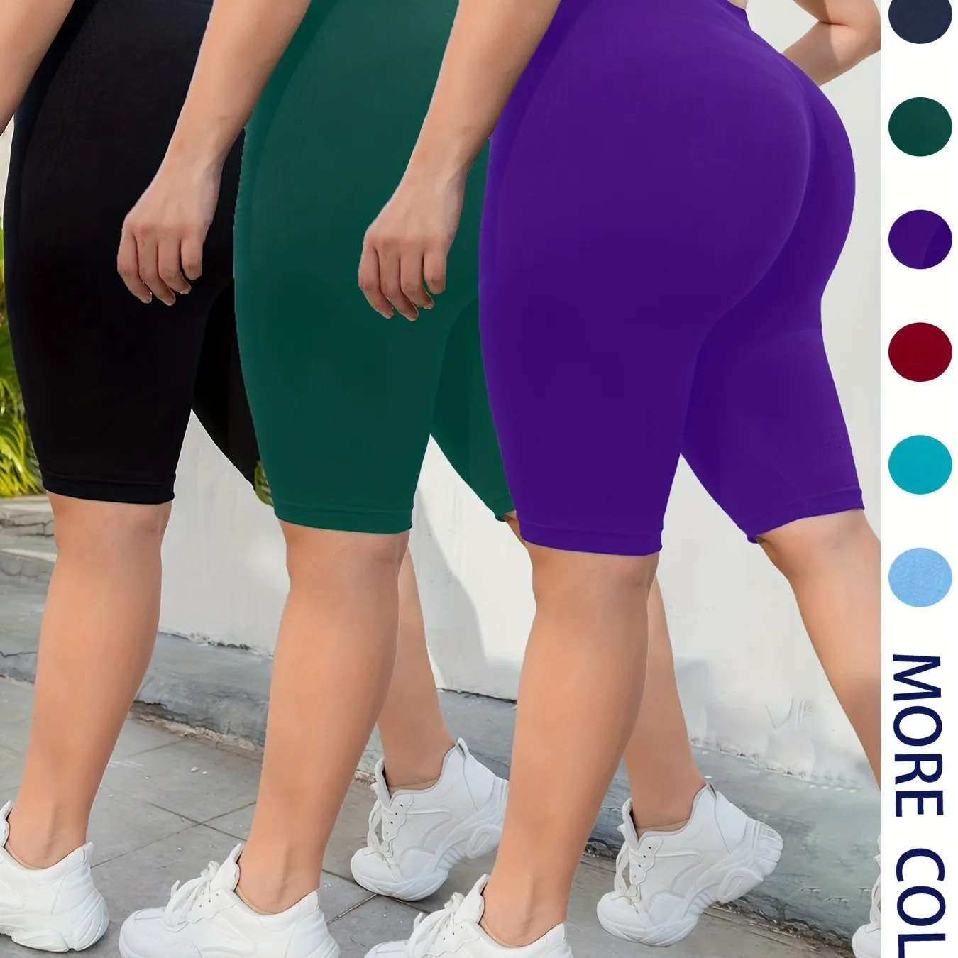 3-Pack Plus Size Yoga Shorts For Women, High Waist Peach Lift, Stretchy, Butt-lifting, High Elasticity, Fitness Activewear, Quick-Dry, Seamless Sport Shorts Set
