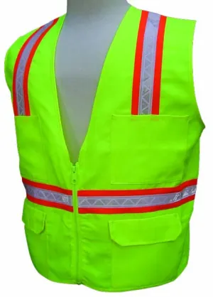 3A Safety - Multi-Pocket Surveyor's Safety Vest - Solid Front/Back Lime Color Size Medium