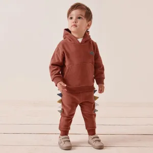 3D Dinosaur Design Brown Sweatshirt with Pants Set