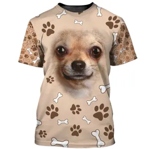 3D Dog T Shirts, Chihuahua Face All Over Print T-Shirt, Gift For Pet Loves