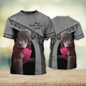 3D Dog T Shirts, German Bracco Love Never Walk Alone Love All Over Print T-Shirt, Gift For Pet Loves