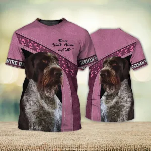 3D Dog T Shirts, German Wire Hair Lover Never Walk Alone All Over Print T-Shirt, Gift For Pet Loves