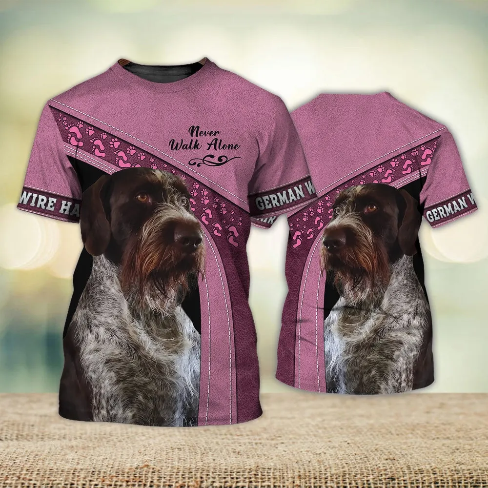 3D Dog T Shirts, German Wire Hair Lover Never Walk Alone All Over Print T-Shirt, Gift For Pet Loves