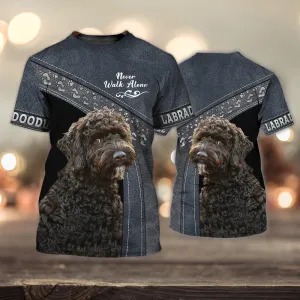 3D Dog T Shirts, Labradoodle Anthracite Never Walk Alone All Over Print T-Shirt, Gift For Pet Loves