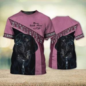 3D Dog T Shirts, Lousiana Leopard Love Never Walk Alone All Over Print T-Shirt, Gift For Pet Loves
