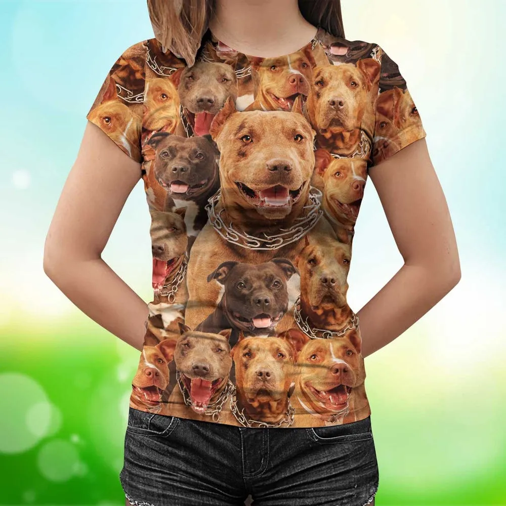 3D Dog T Shirts, Pitbull Face Cute Puppies All Over Print T-Shirt, Gift For Pet Loves