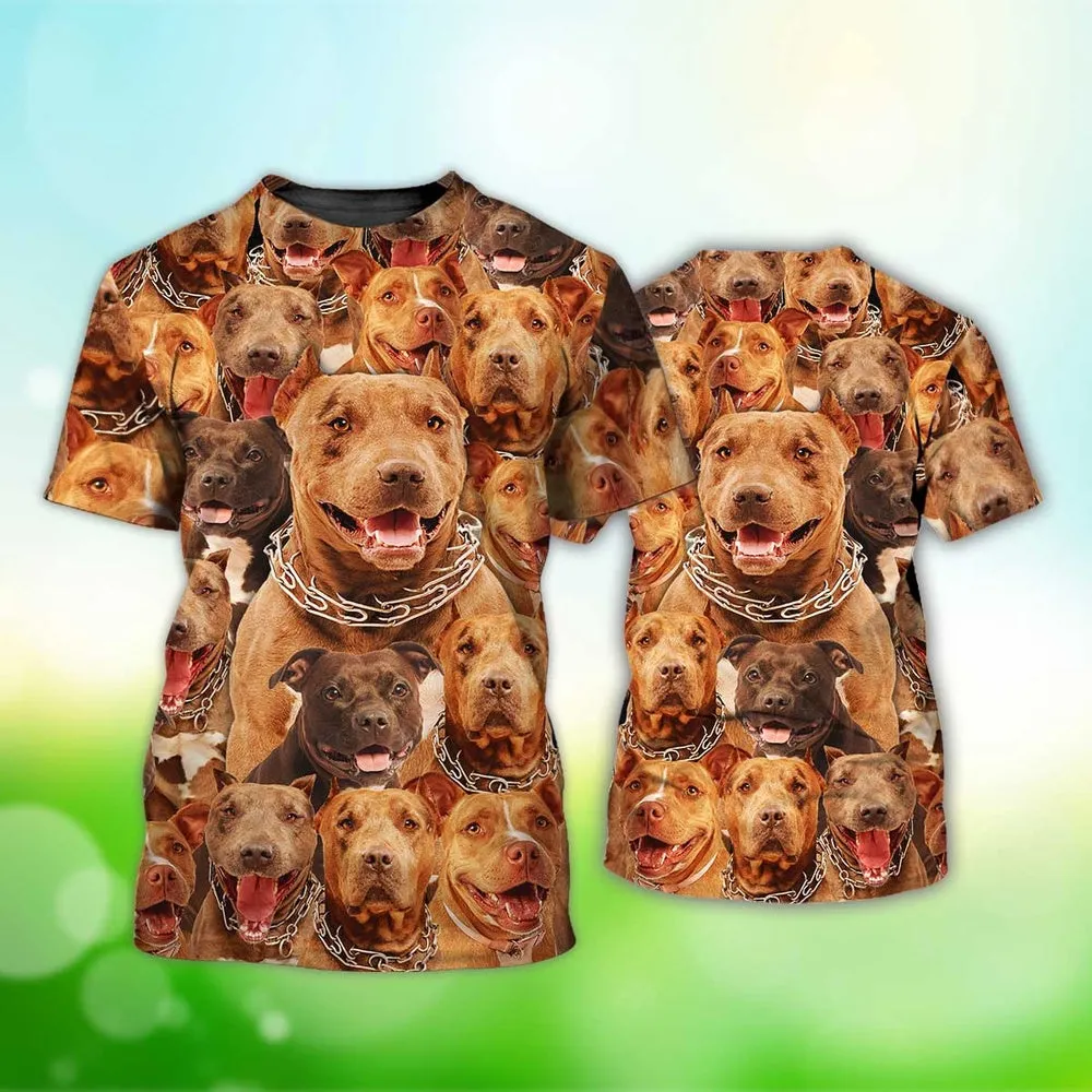 3D Dog T Shirts, Pitbull Face Cute Puppies All Over Print T-Shirt, Gift For Pet Loves