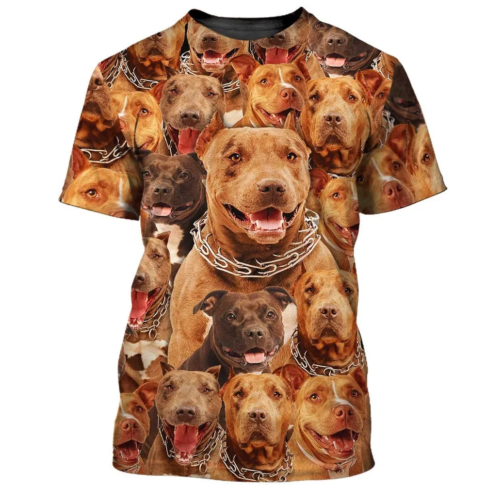 3D Dog T Shirts, Pitbull Face Cute Puppies All Over Print T-Shirt, Gift For Pet Loves