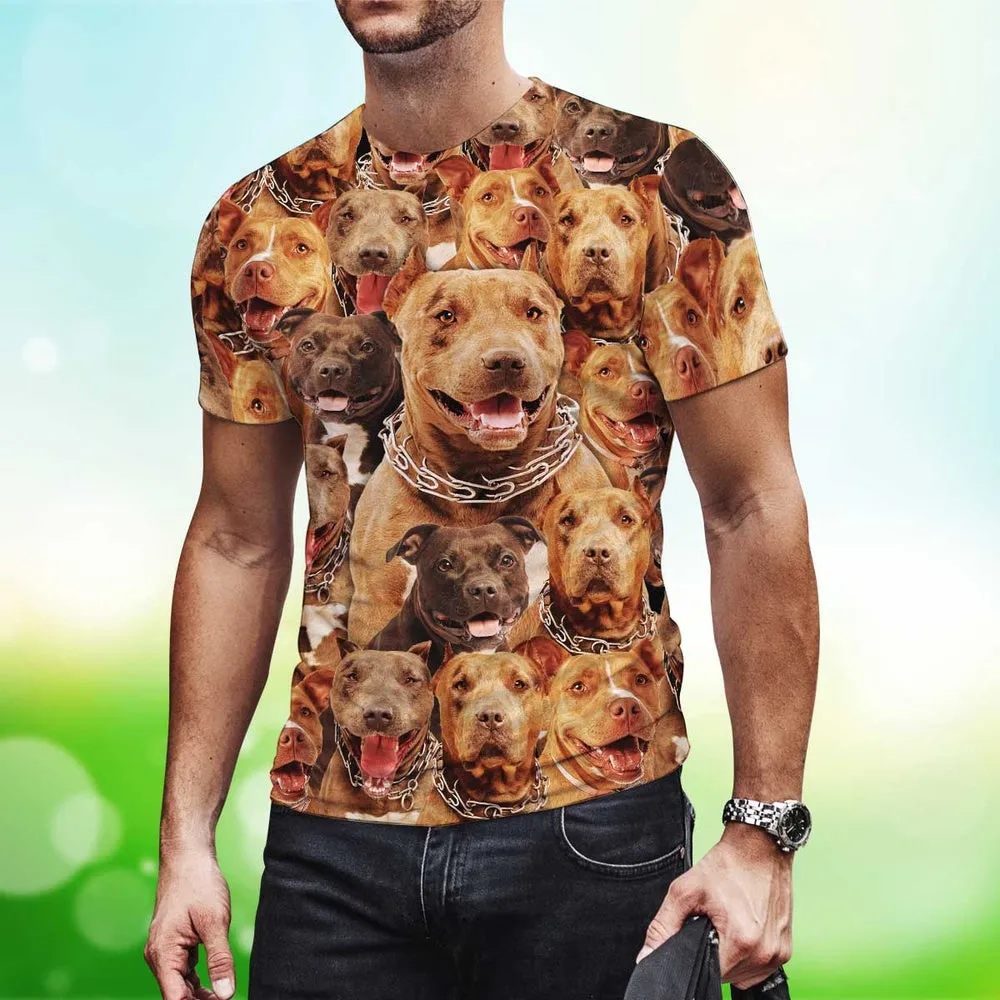 3D Dog T Shirts, Pitbull Face Cute Puppies All Over Print T-Shirt, Gift For Pet Loves