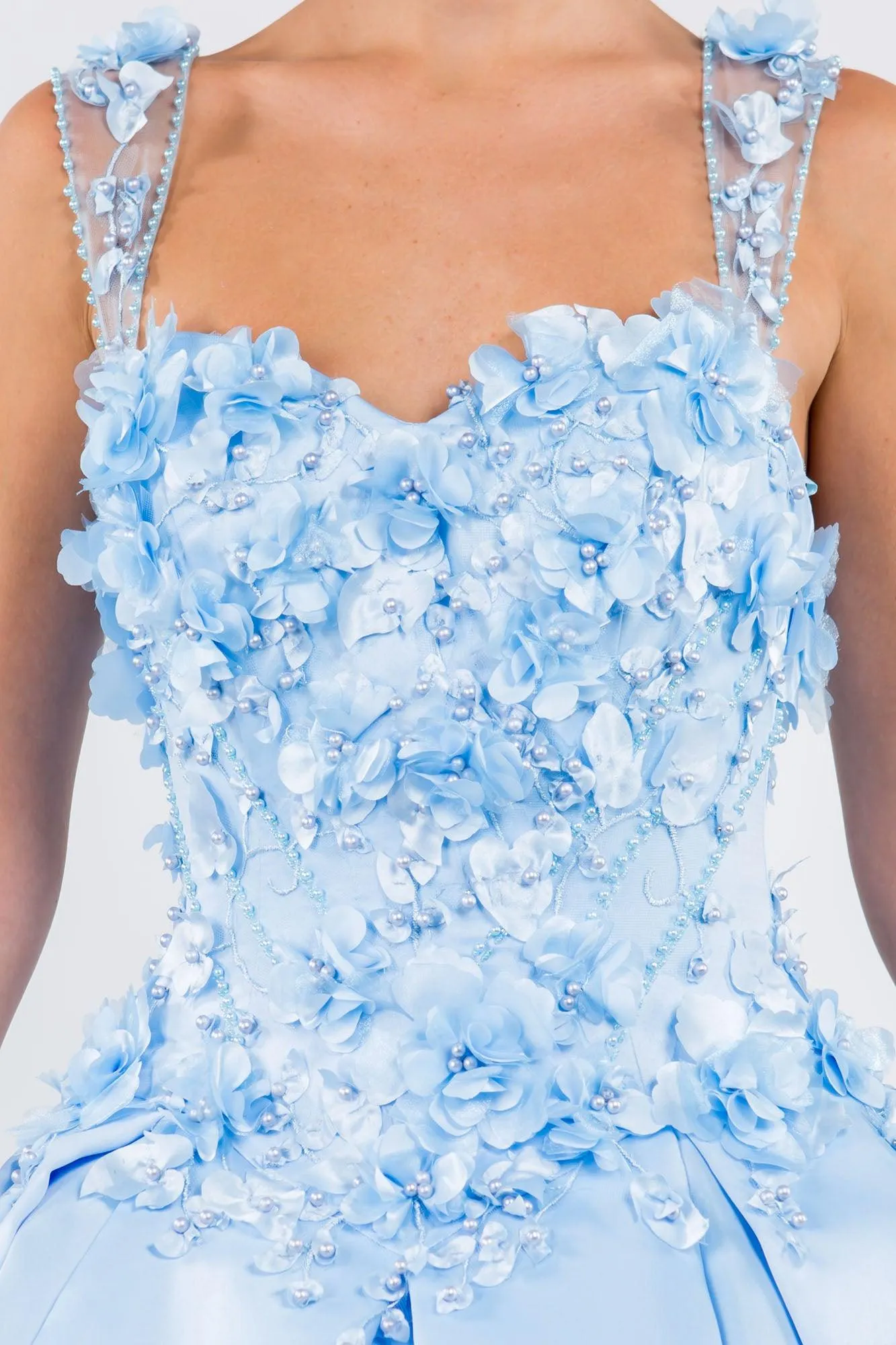 3D Floral Long Sleeveless Quinceanera Dress