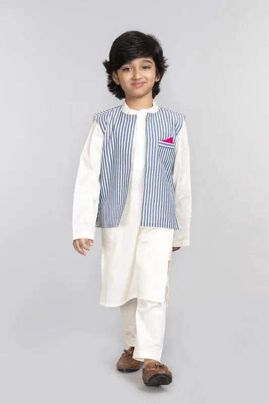 3Pcs Ivory Kurta Set with Waist Coat