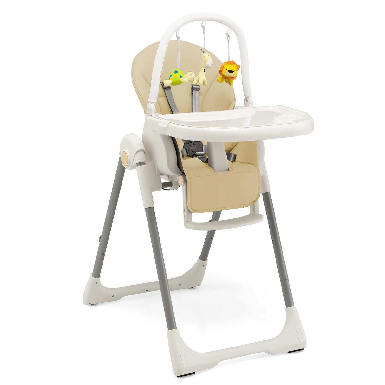 4-in-1 Foldable Baby High Chair with 7 Adjustable Heights and 4 Reclining Angles-Beige