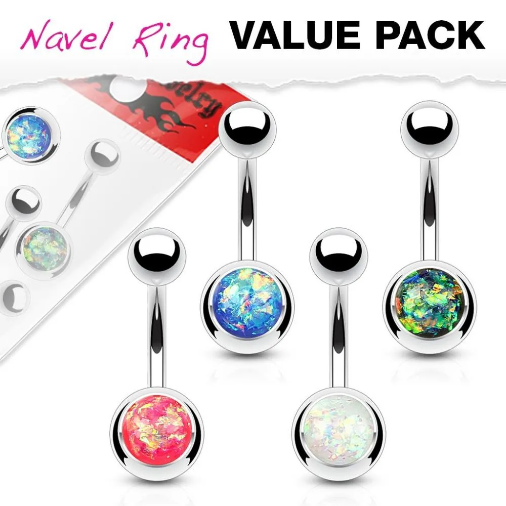 4 Pack Opal Glitter Belly Rings