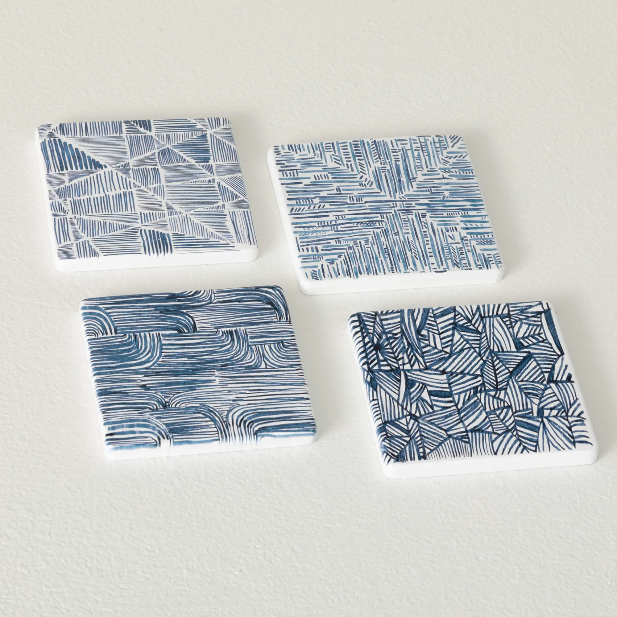 4" Patterned Creative Coaster - Set of 4, Blue