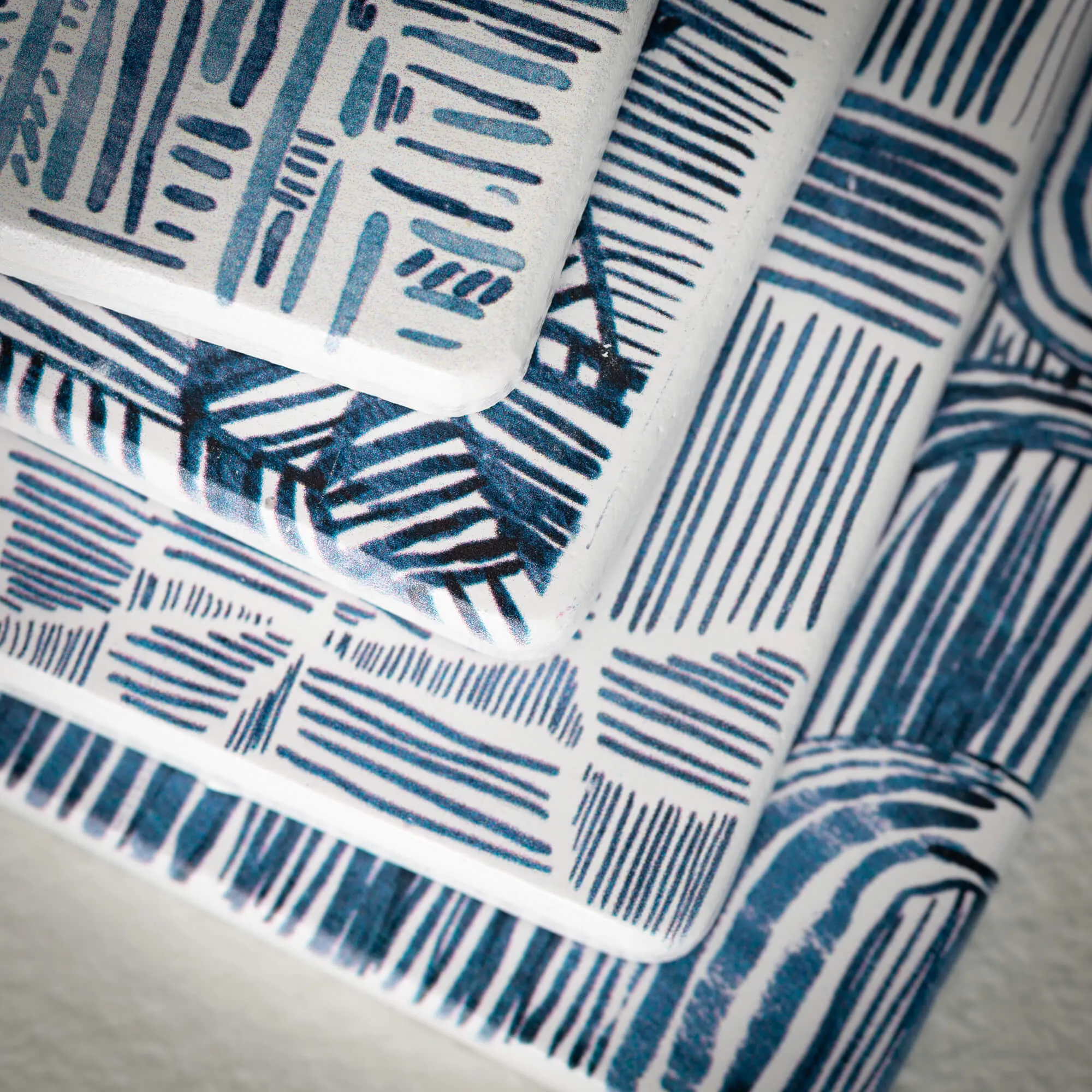 4" Patterned Creative Coaster - Set of 4, Blue