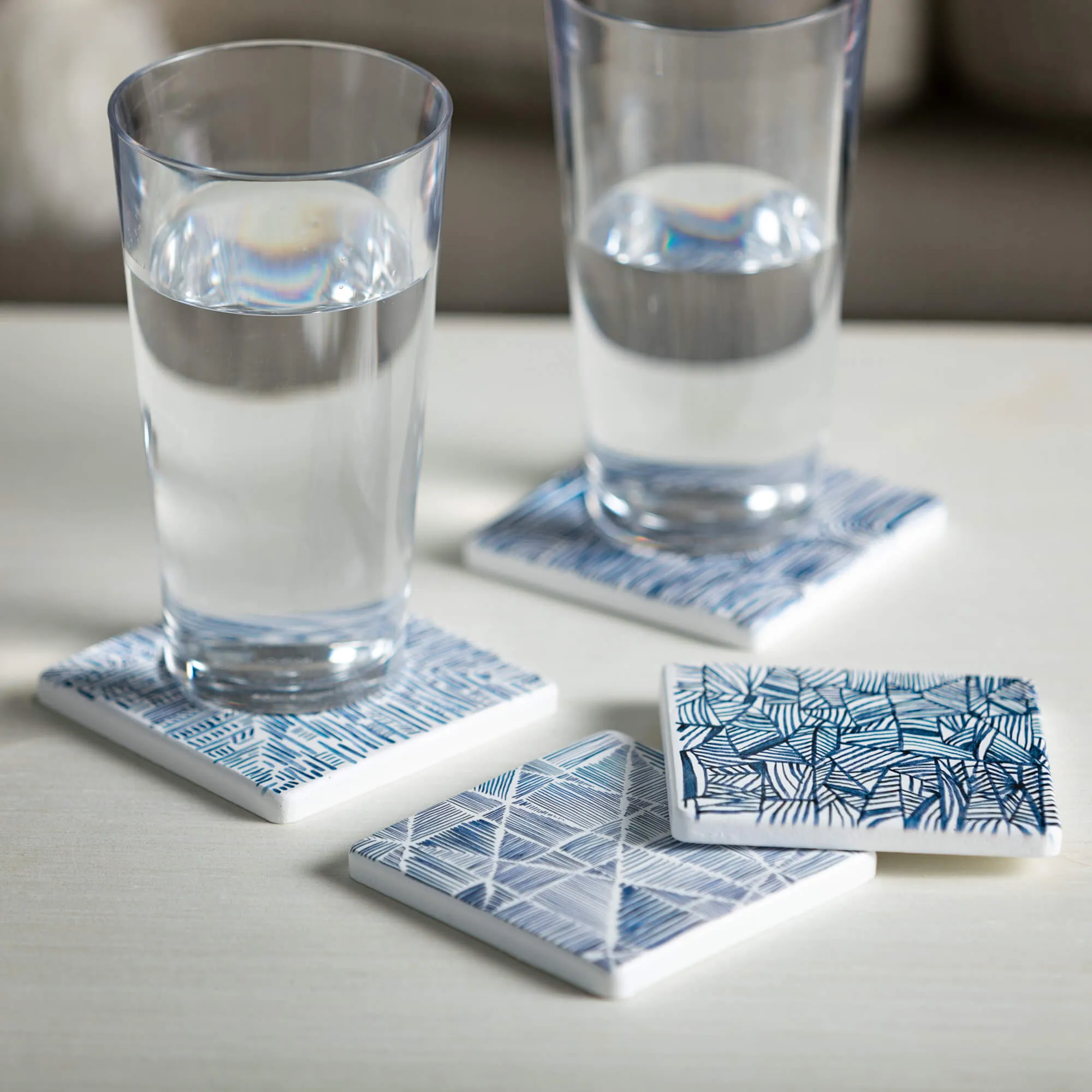 4" Patterned Creative Coaster - Set of 4, Blue
