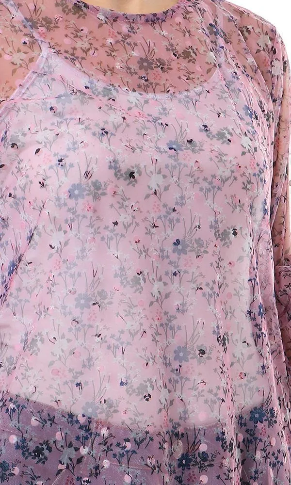 57710 Cheer Bell Sleeves Floral Mauve Bloue
