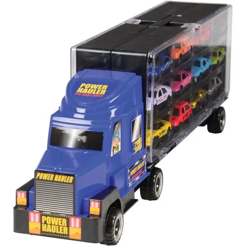 6-Wheel Transport Car Carrier with 12 Die-Cast Vehicles | Easy-Grip Handle & 24 Car Slots