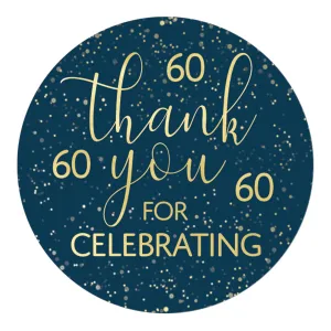 60th Birthday: Navy Blue & Gold - Adult Birthday - Thank You Stickers