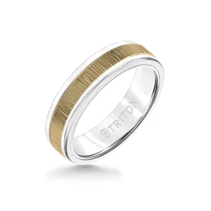 6MM White Tungsten Carbide Ring – Vertical Geometric 14K Yellow Gold Insert with Round Edge