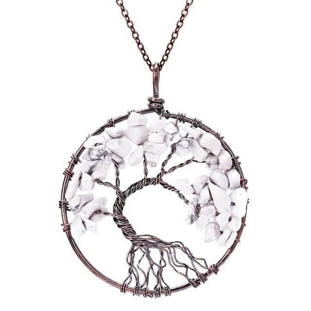 7 Chakra Tree Of Life Pendant Necklace Copper Crystal Natural Stone Necklace Quartz Pendants