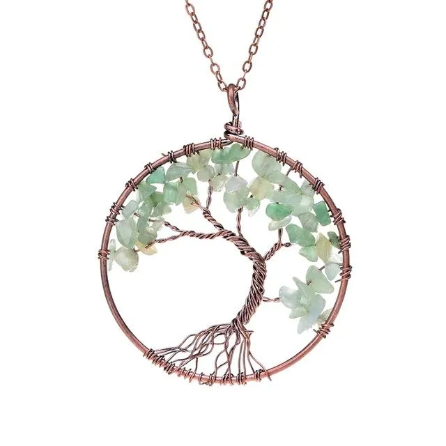 7 Chakra Tree Of Life Pendant Necklace Copper Crystal Natural Stone Necklace Quartz Pendants
