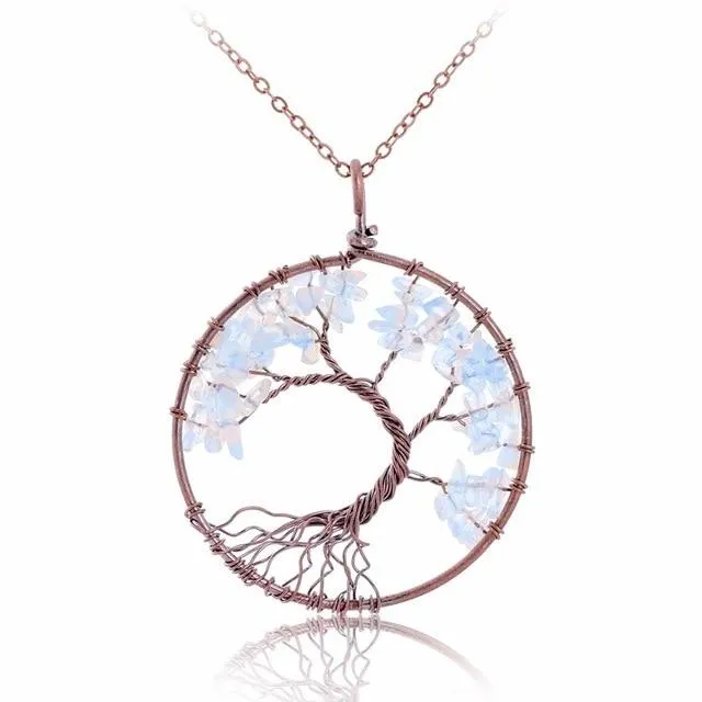 7 Chakra Tree Of Life Pendant Necklace Copper Crystal Natural Stone Necklace Quartz Pendants