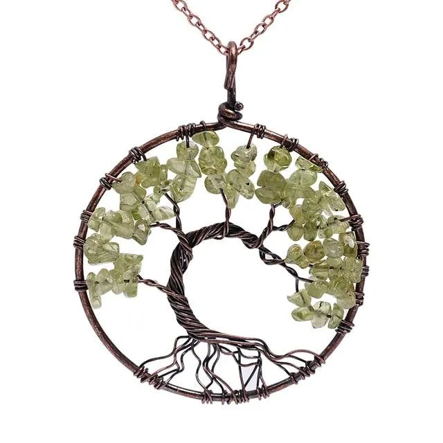 7 Chakra Tree Of Life Pendant Necklace Copper Crystal Natural Stone Necklace Quartz Pendants