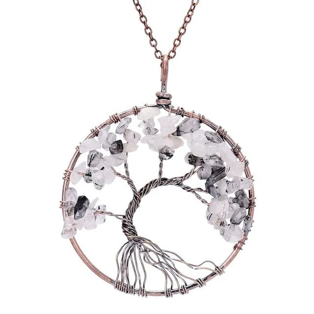 7 Chakra Tree Of Life Pendant Necklace Copper Crystal Natural Stone Necklace Quartz Pendants