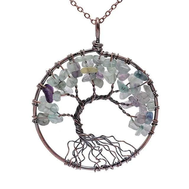 7 Chakra Tree Of Life Pendant Necklace Copper Crystal Natural Stone Necklace Quartz Pendants